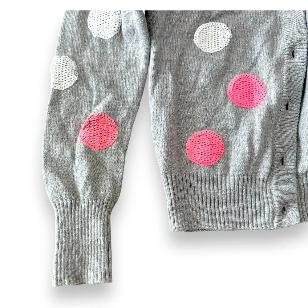 Justice Girls Size 8 Sequin Polka Dot Sparkle Gray Cardigan Sweater